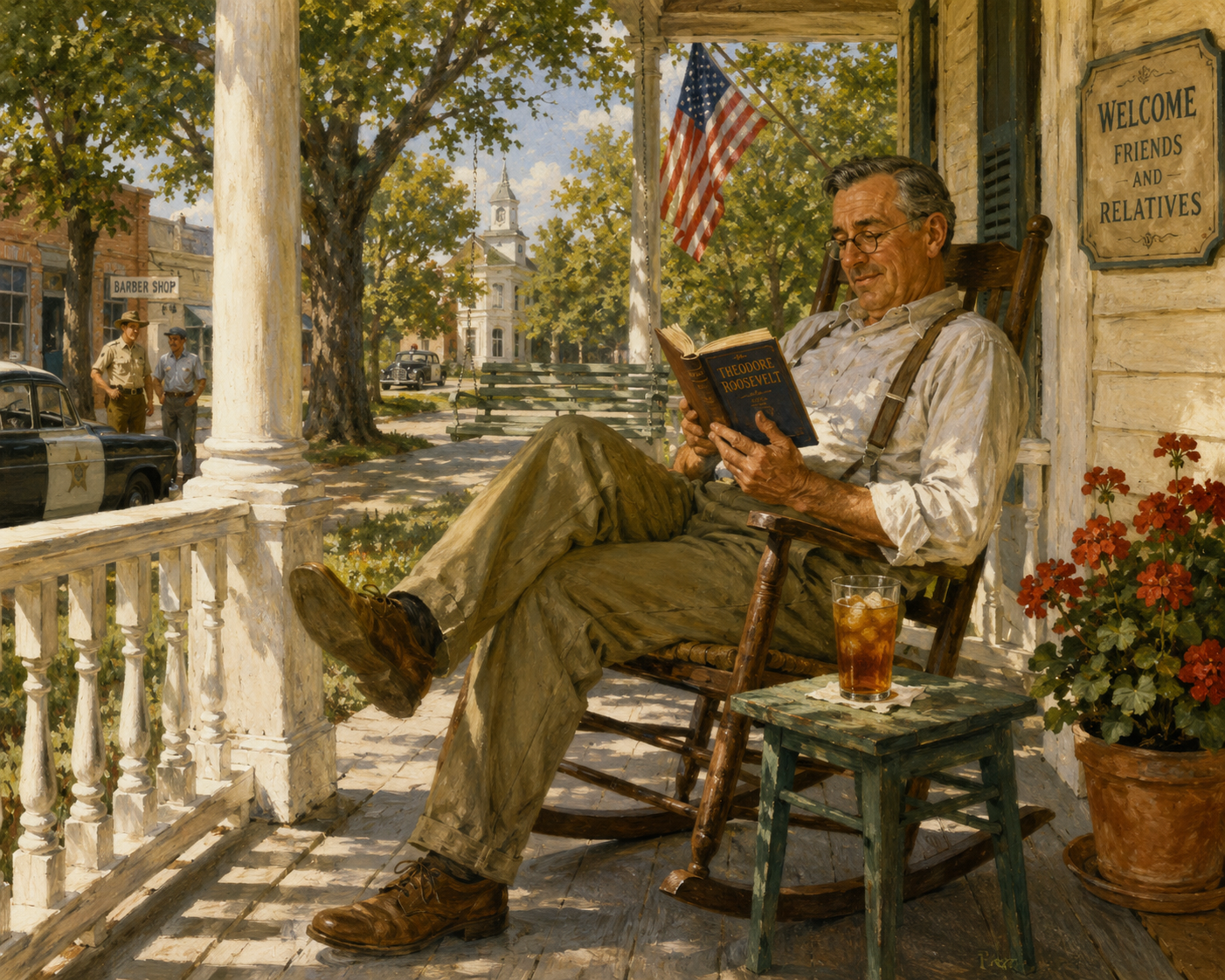 Sitting on the front porch drinking tea