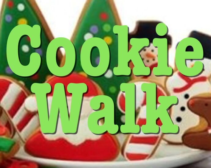 A platter of Christmas cookies. Wording. Cookie walk.