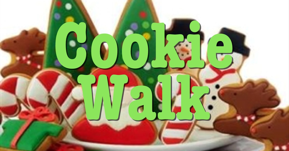 A platter of Christmas cookies. Wording. Cookie walk.